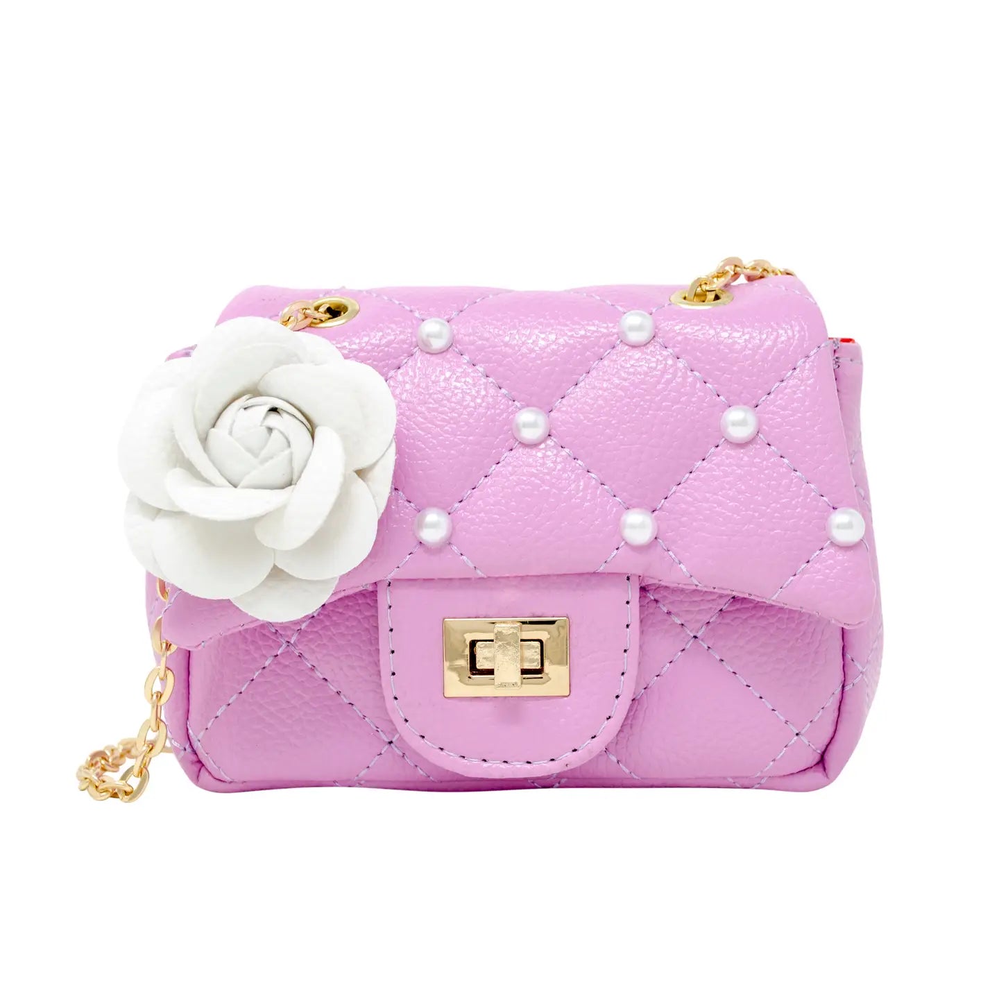 Classic Quilted Flower Pearl Handbag - Purple