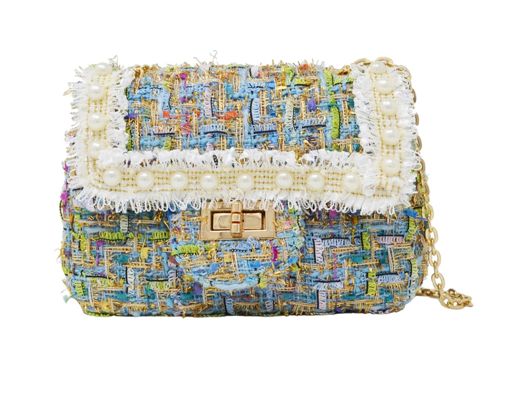 Classic Tweed Pearl Handbag - Blue