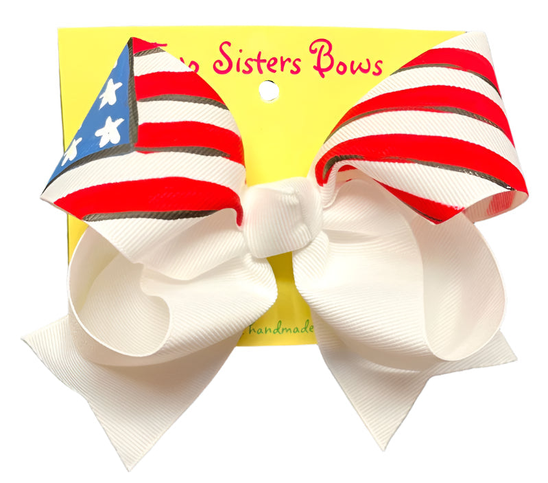 Two Sisters Bows White All Flag Large Bow