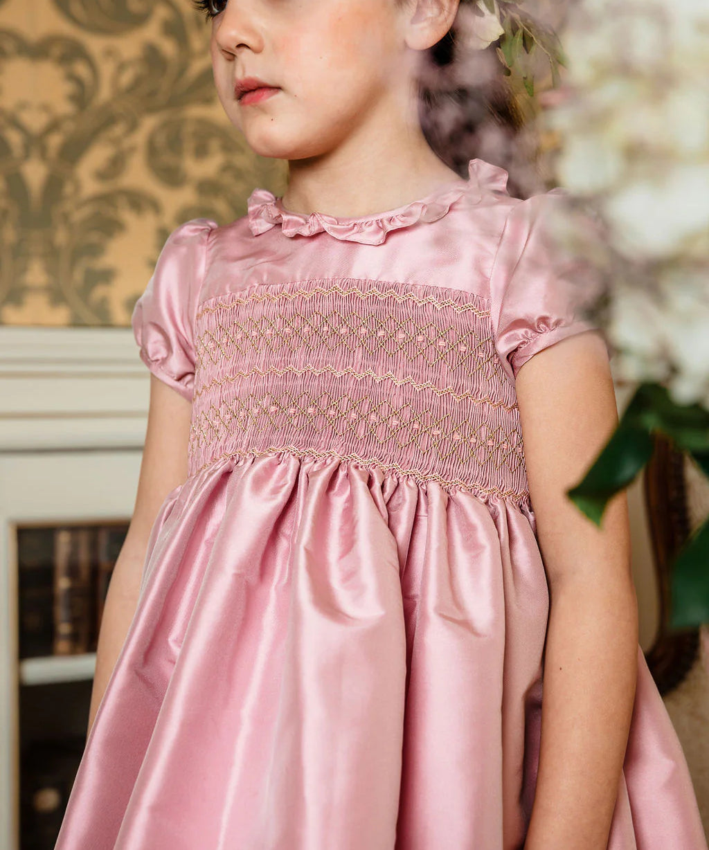 Antionette Paris Astrid Pink Silk Smocked Dress