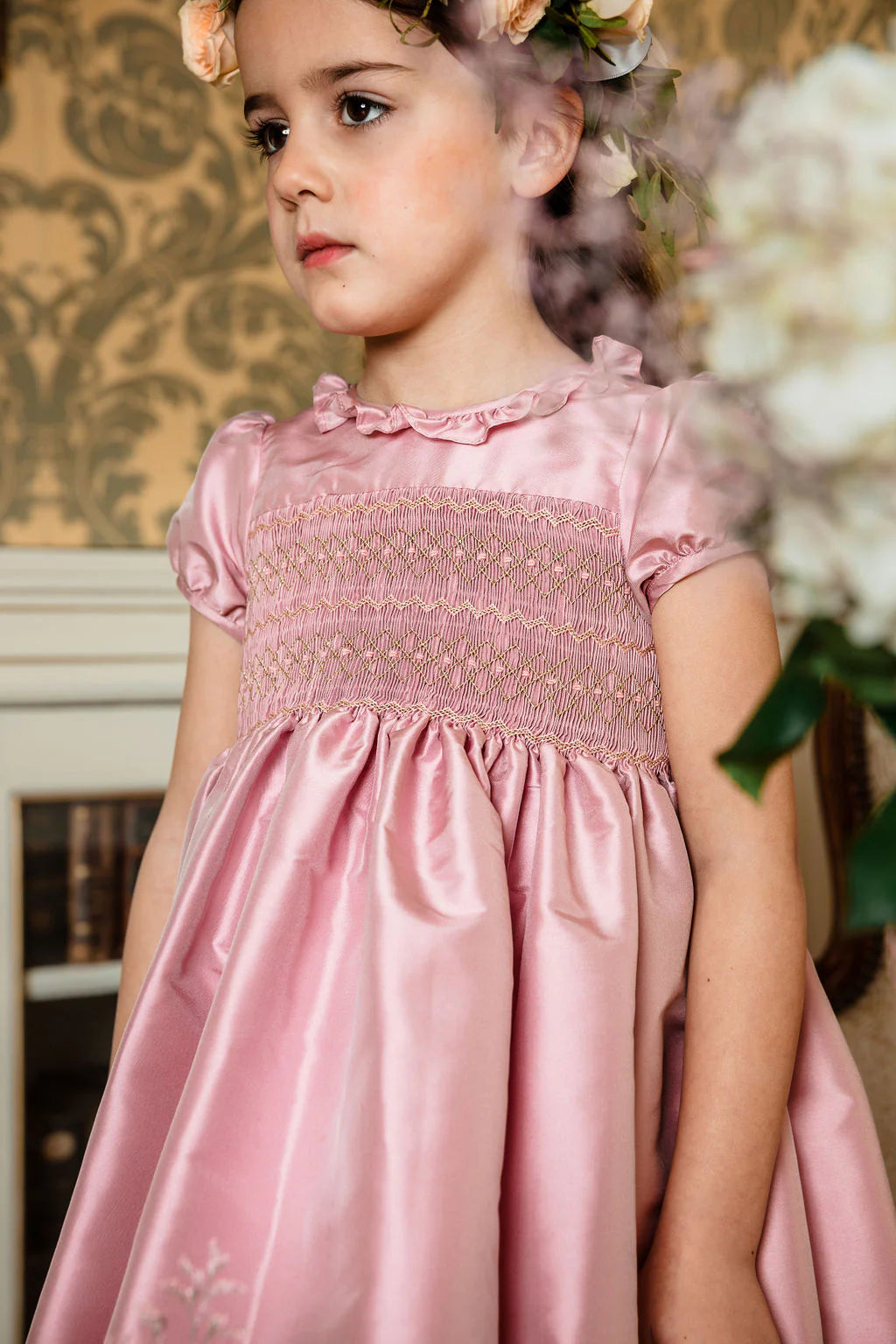 Antionette Paris Astrid Pink Silk Smocked Dress