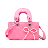 Zomi Gems Quilted Bow Charm Handbag- Hot Pink