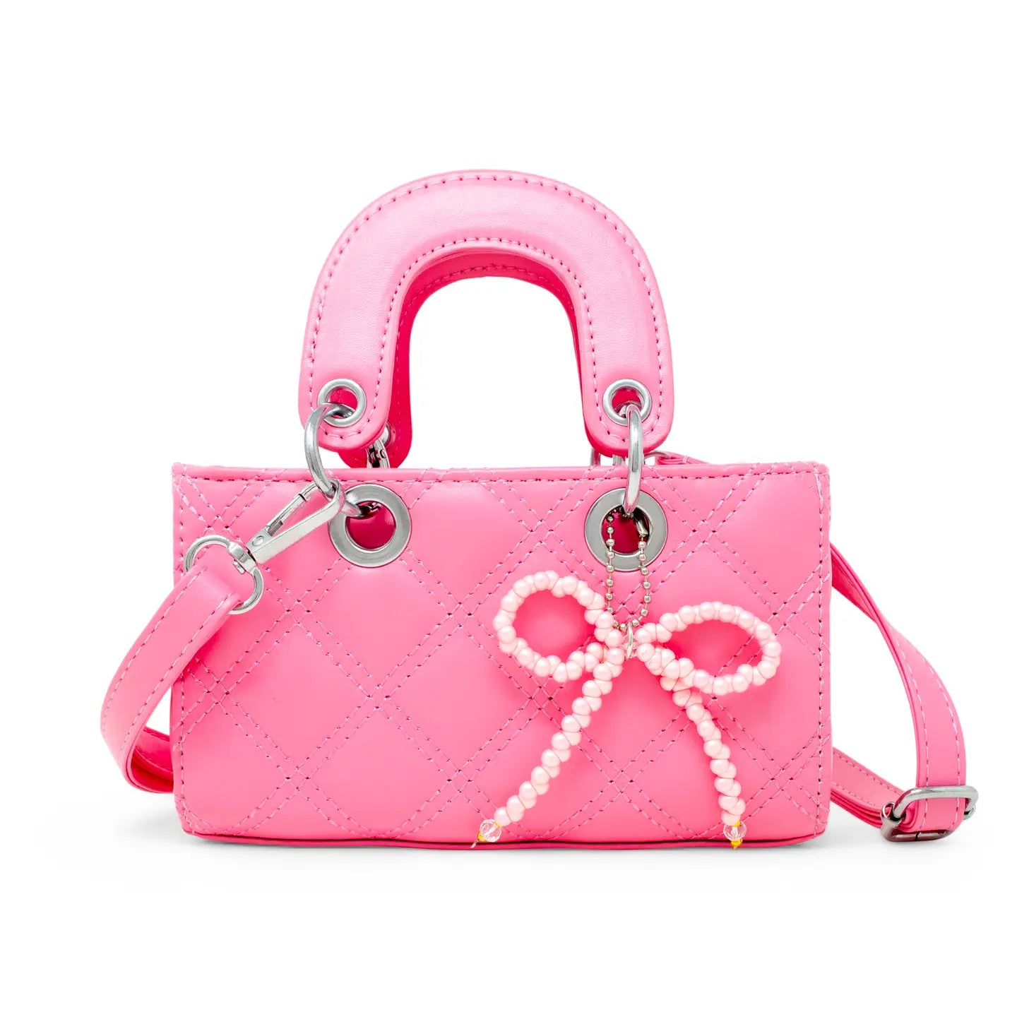 Zomi Gems Quilted Bow Charm Handbag- Hot Pink