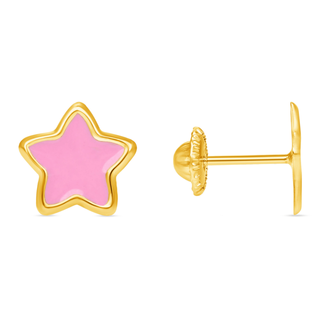 LeMel Kid Enamel Pink Star Stud Earring 14K