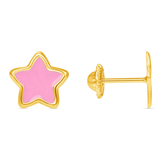 LeMel Kid Enamel Pink Star Stud Earring 14K