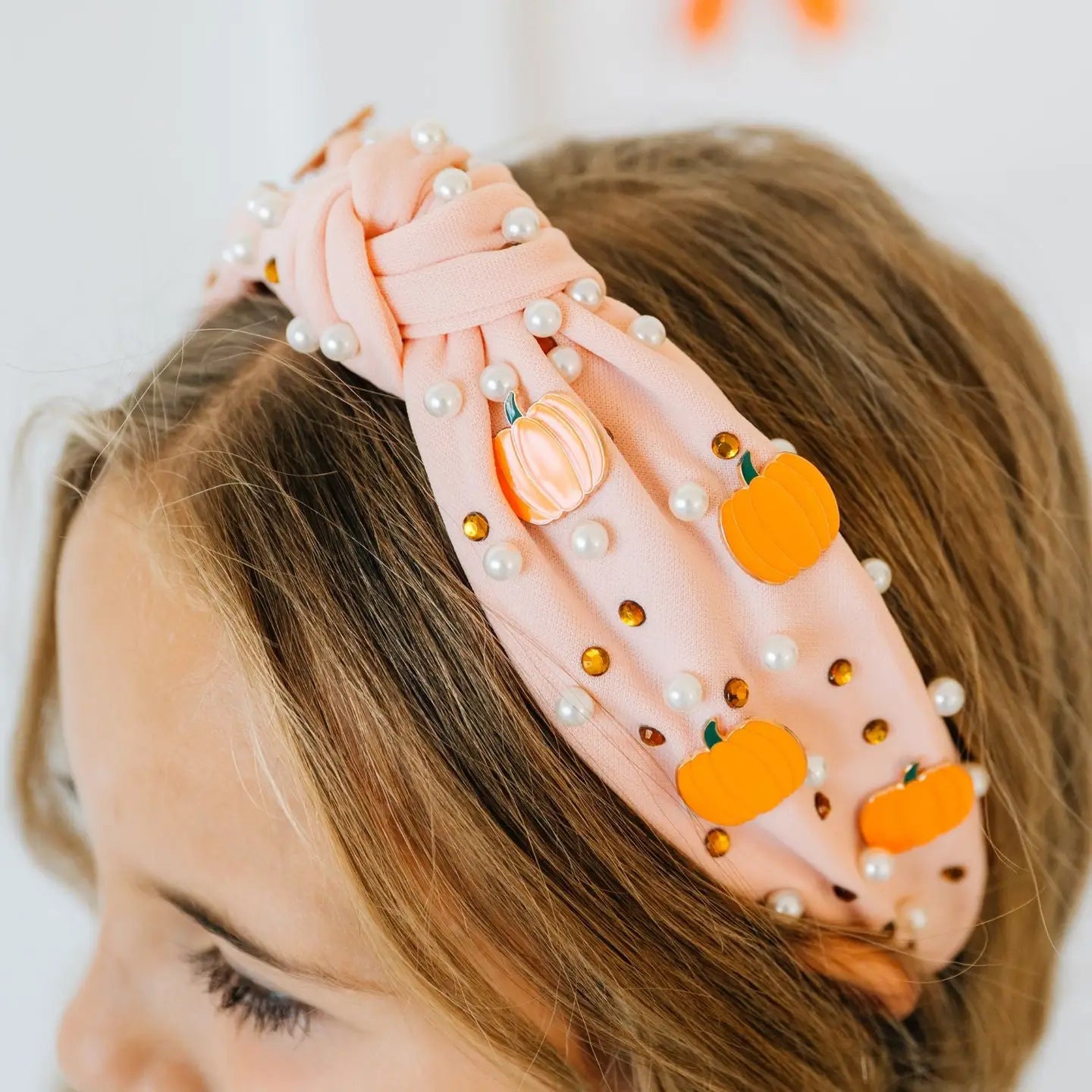 Sweet Wink Pumpkin Pearl Gemstone Headband
