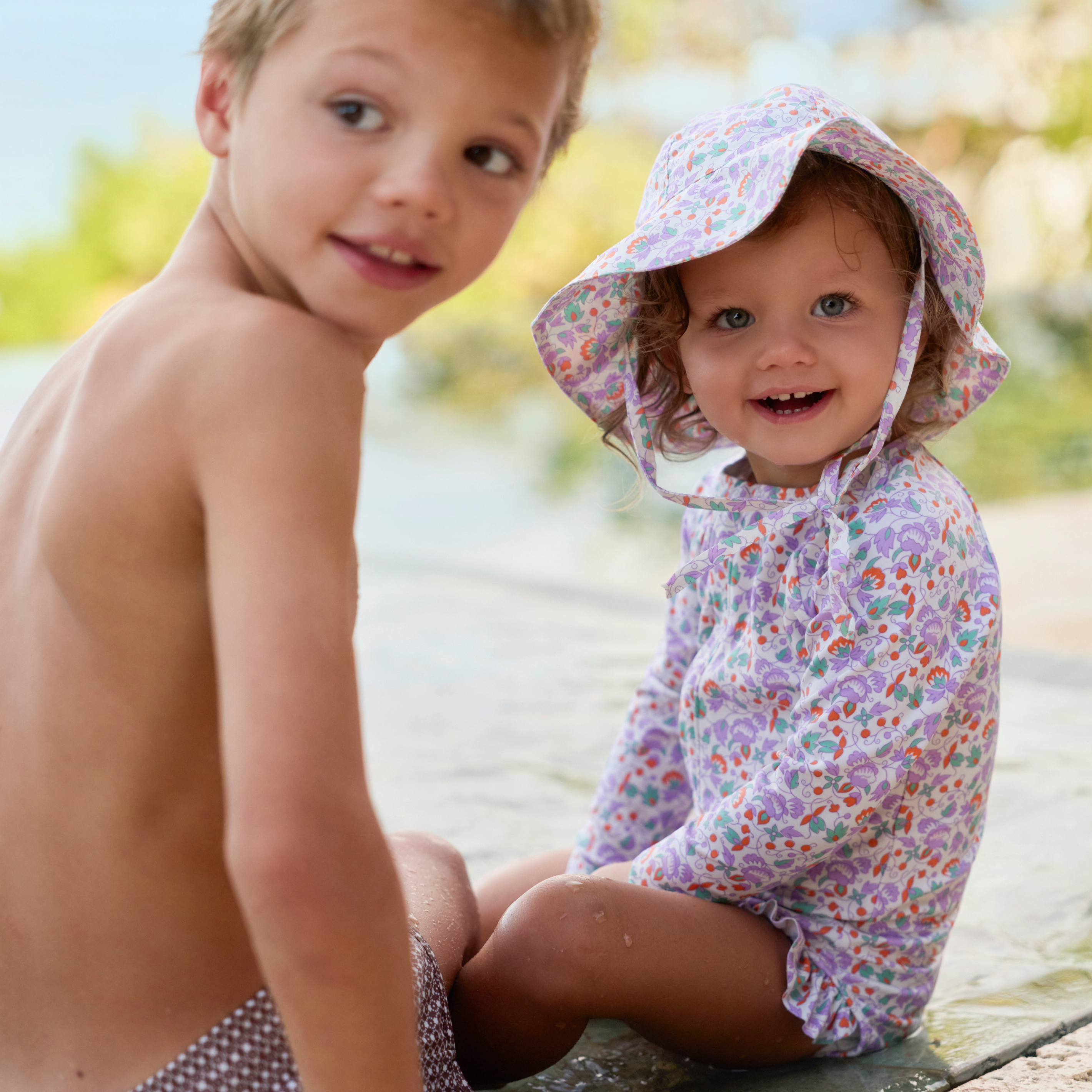 Minnow Girls Orchid Floral Front Zip Rashguard One Piece