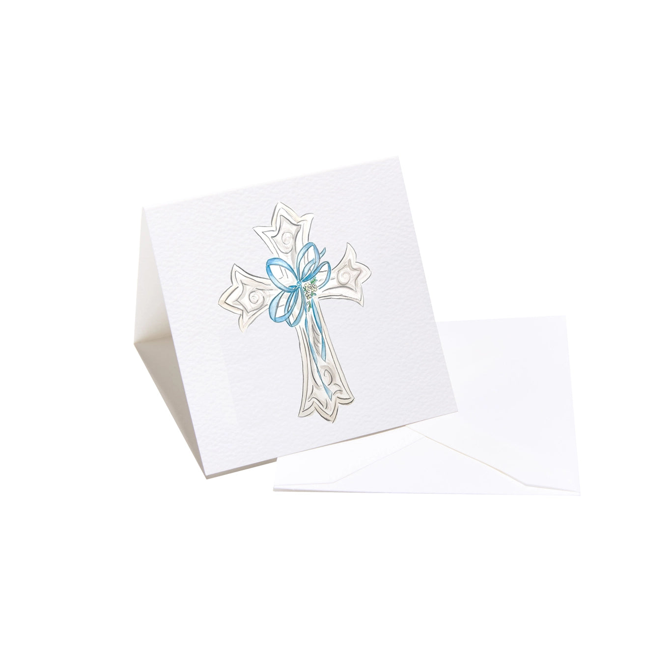 Cross With Blue Bow Enclosure Card