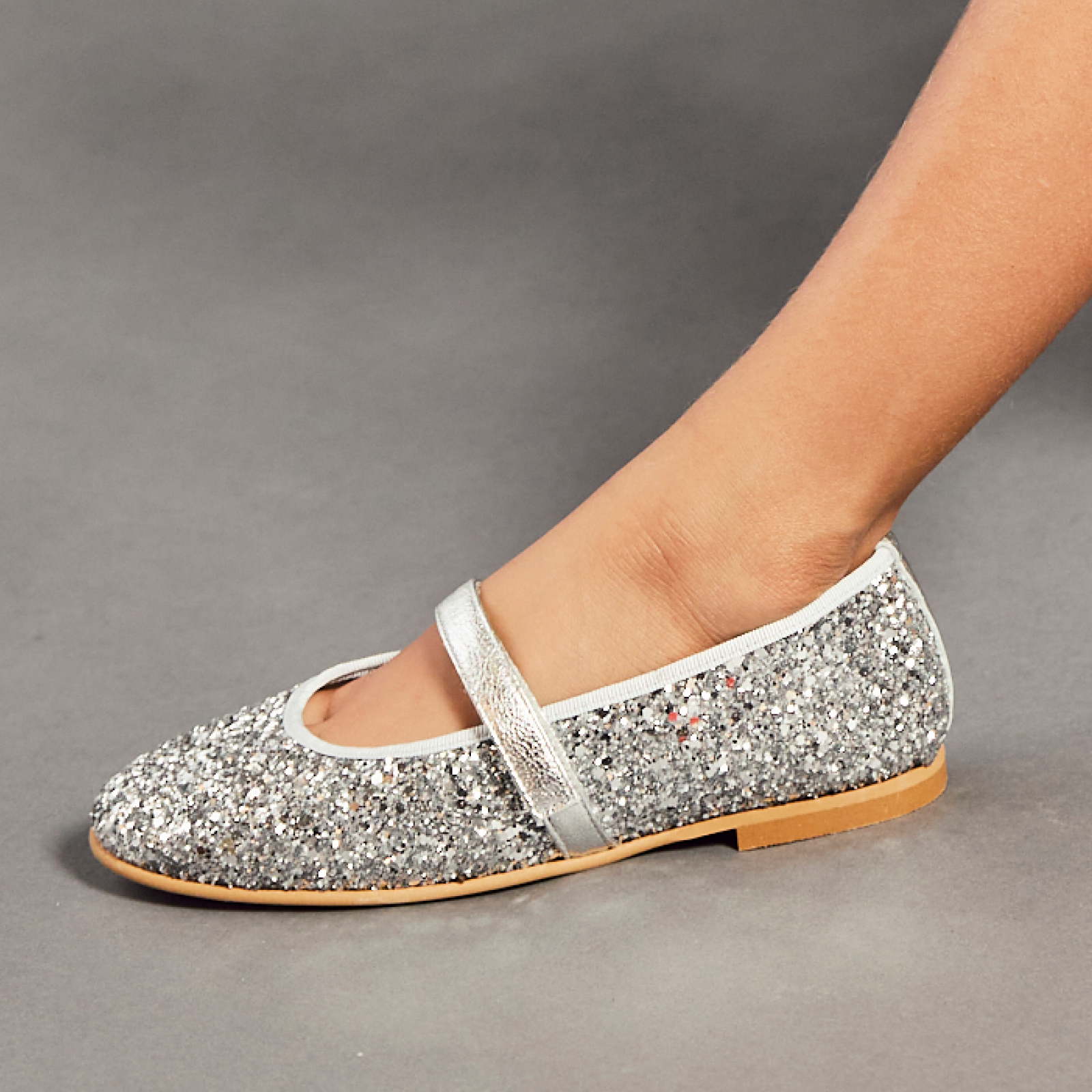 Children Chic Classic Glitter Mary Janes in Silver