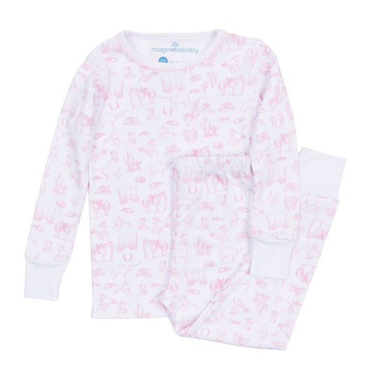 Wild West Toile Long Pajamas- Pink