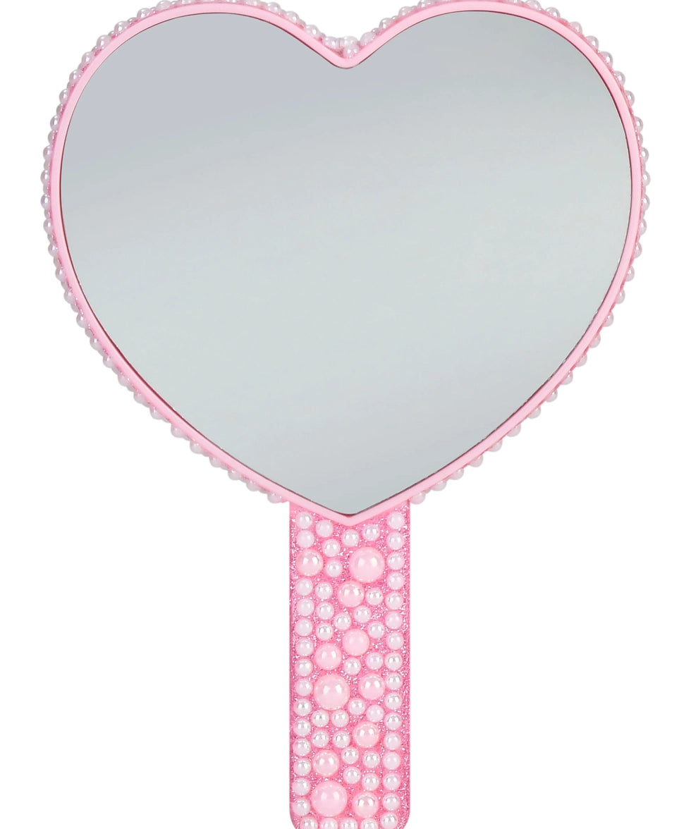 Iscream Pink Pearl Heart Hand Mirror