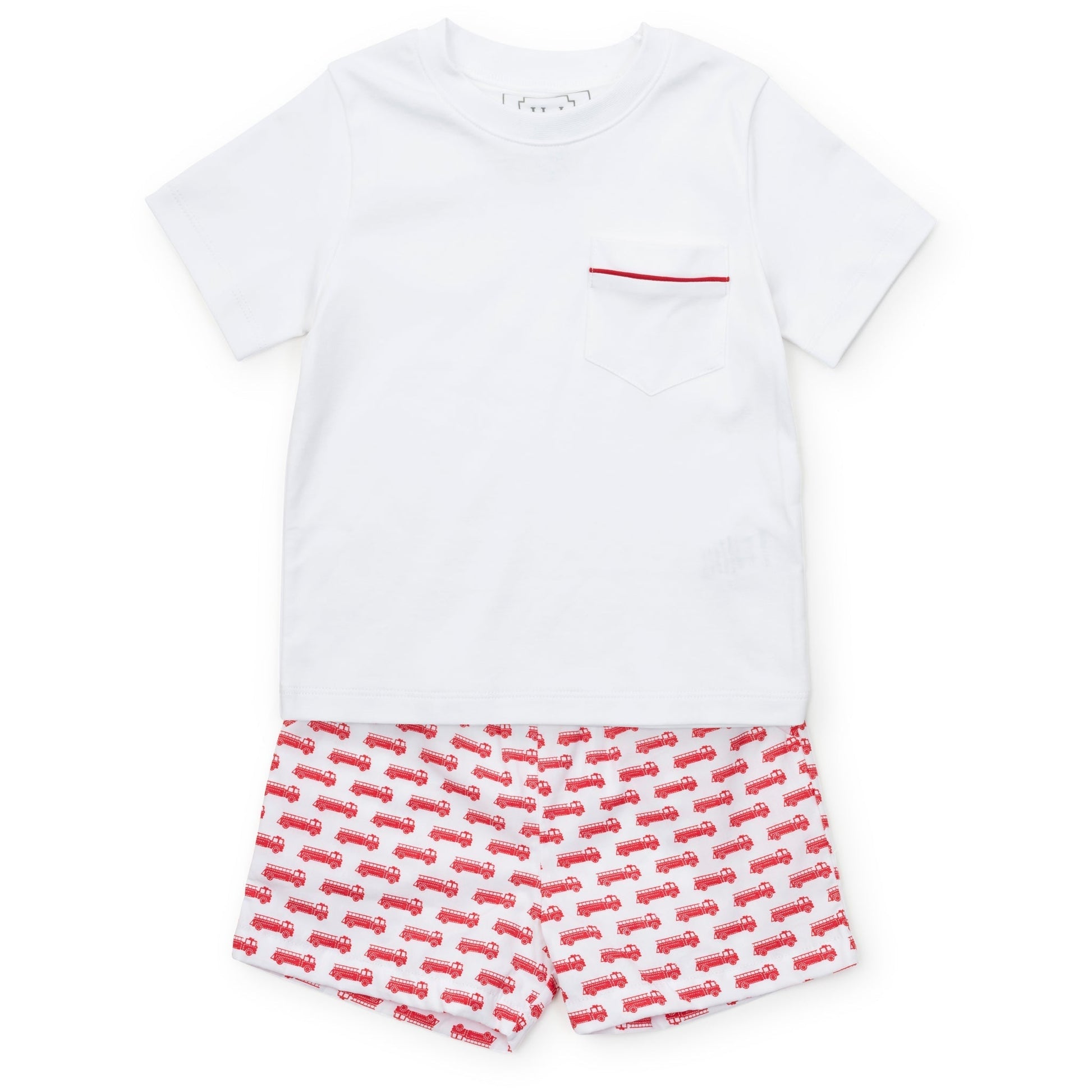 Lila and Hayes Hudson Boys' Short Set - Fire Truck Red