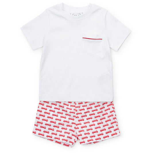 Lila and Hayes Hudson Boys' Short Set - Fire Truck Red