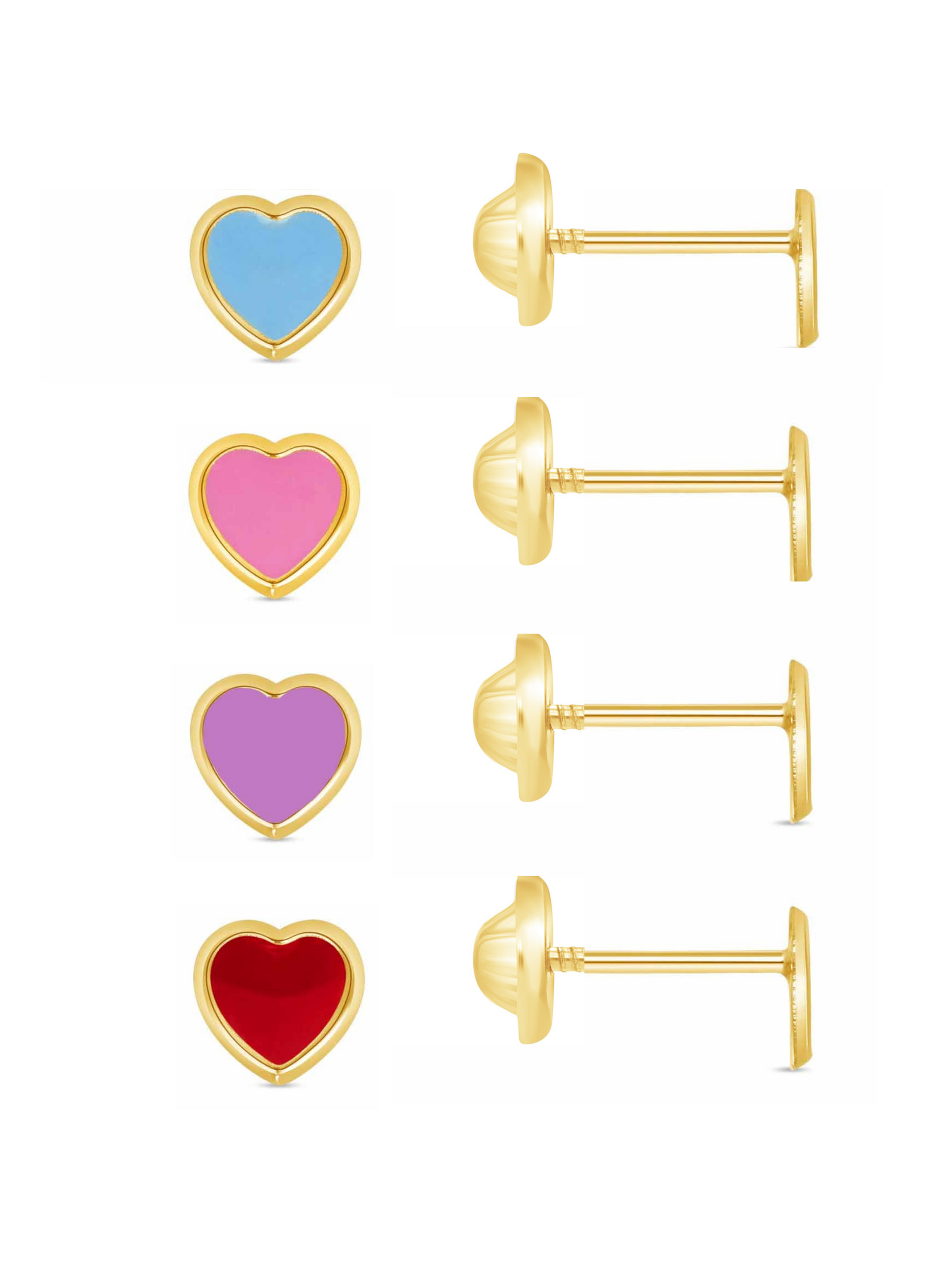 LeMel Kid Enamel Heart Stud Earrings 14K