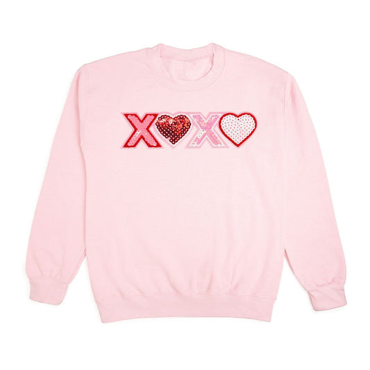 Sweet Wink XOXO Sequin Patch Valentine's Day Adult Sweatshirt - Pink