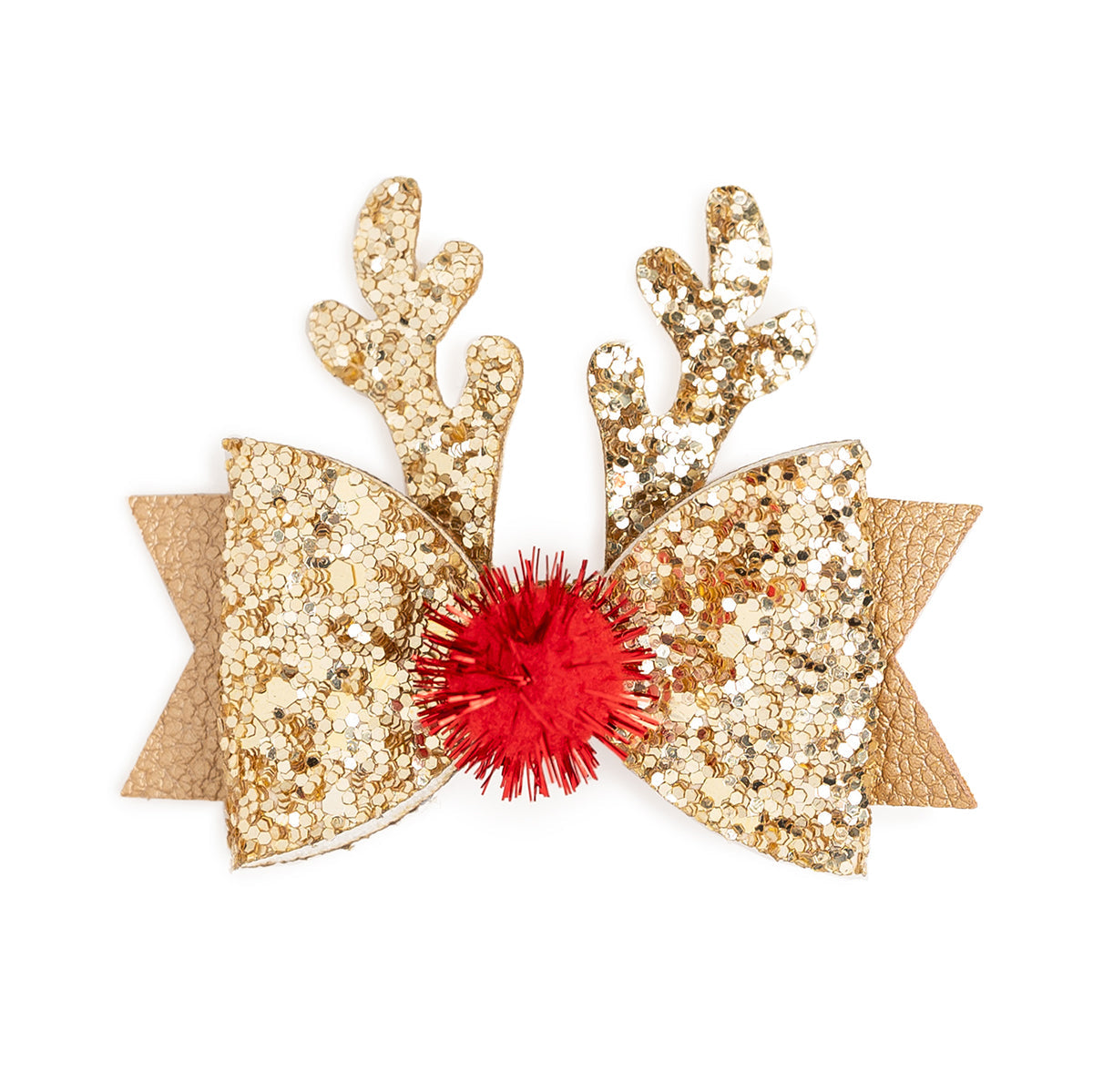 Sweet Wink Gold Reindeer Christmas Bow Clip