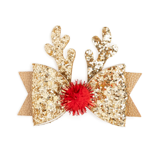 Sweet Wink Gold Reindeer Christmas Bow Clip