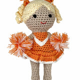Cheerleader Bamboo Crochet Rattle - Orange & White