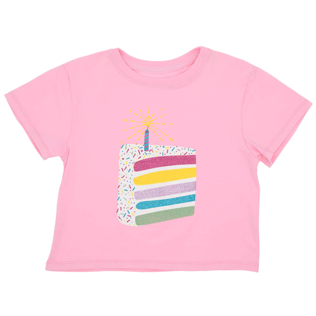 Glitter Birthday Cake Boxy Tee - Pink