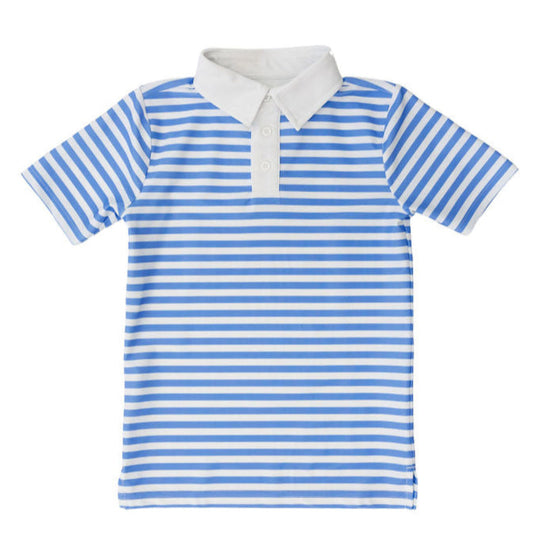 Courtside Kids Blue and White QB Stripe Polo Shirt