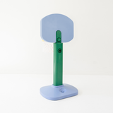 Blue and green stand with a flat surface on a white background