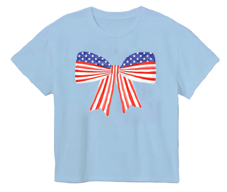 Azarhia Americana Bow Boxy Tee - Light Blue