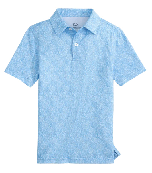 Southern Tide Driver Beach Palms Printed Performance Polo- Ocean Channel