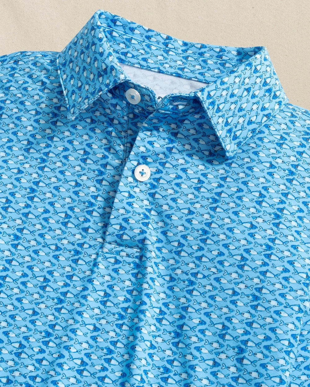 Southern Tide Boys Driver Fish Printed Performance Polo- Ocean Channel