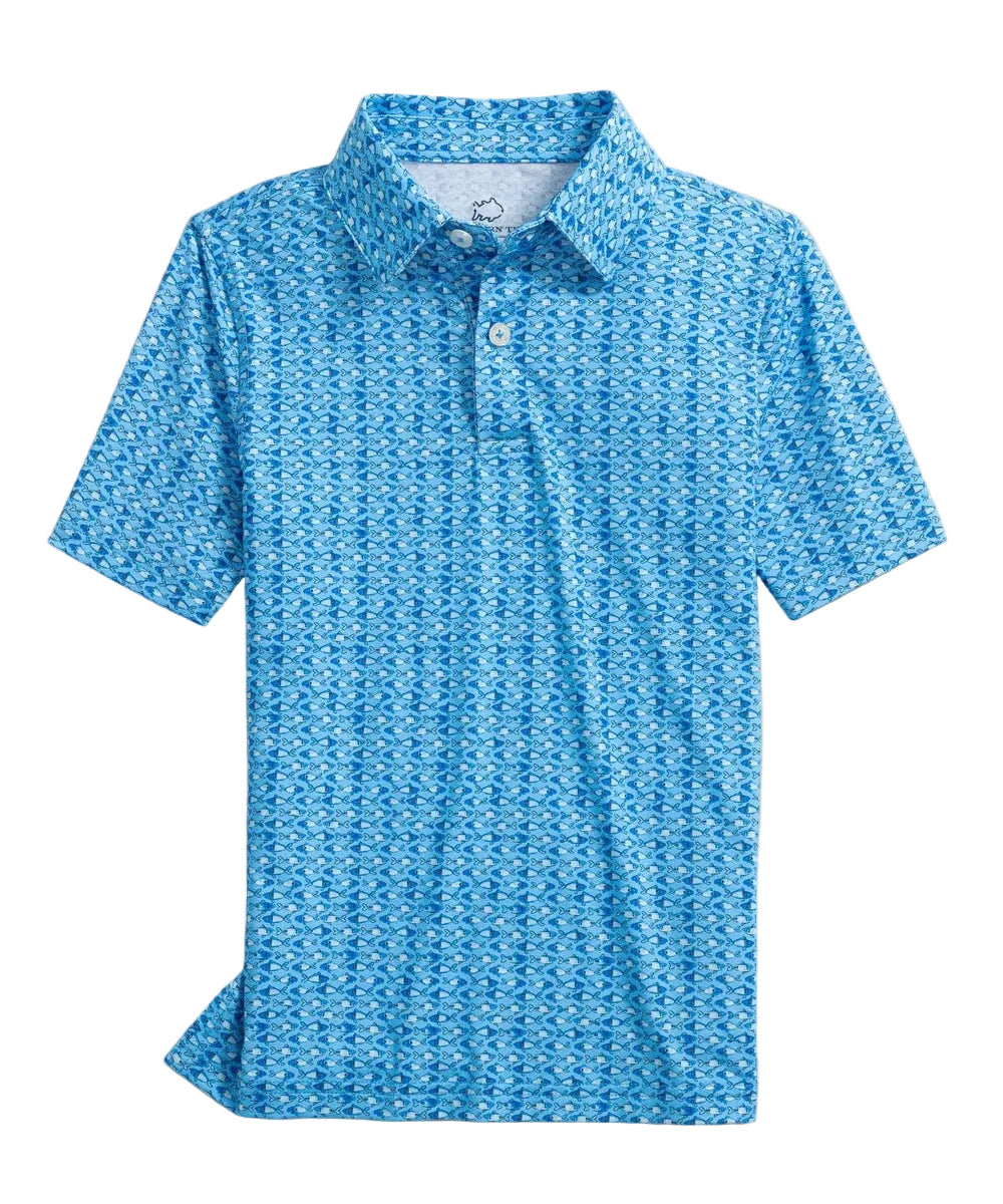 Southern Tide Boys Driver Fish Printed Performance Polo- Ocean Channel