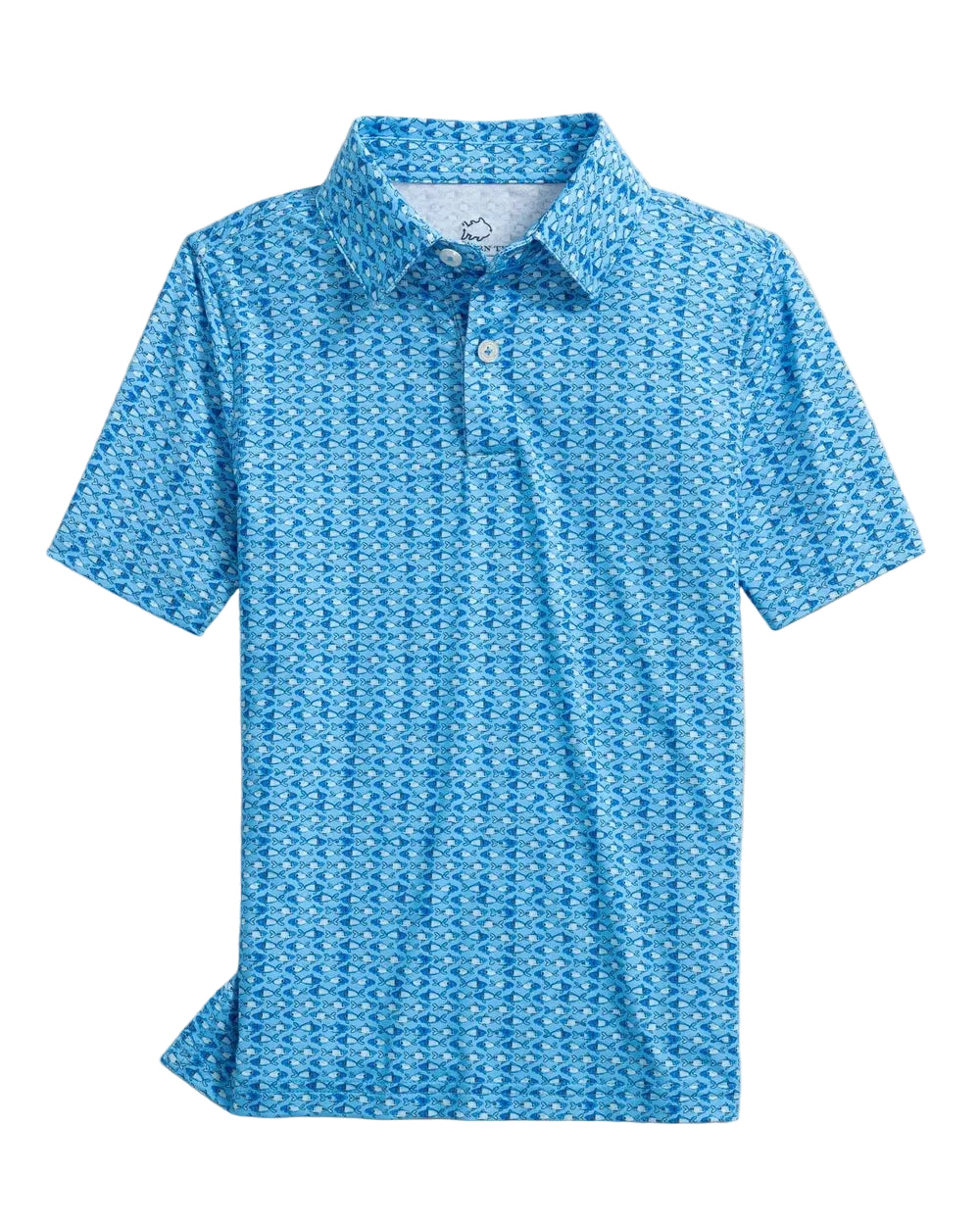Southern Tide Boys Driver Fish Printed Performance Polo- Ocean Channel