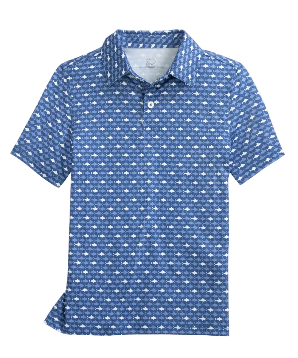 Southern TIde Boys Driver Fish Printed Performance Polo- Ocean Channel