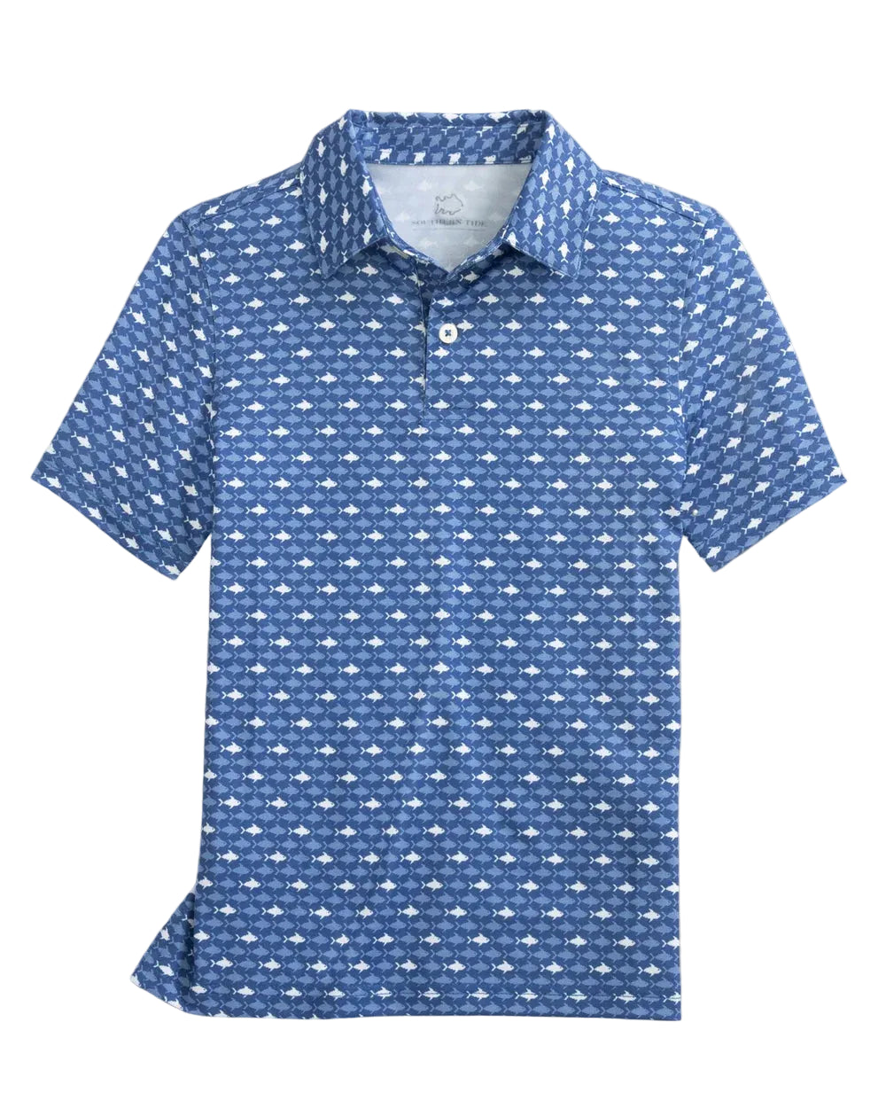 Southern TIde Boys Driver Fish Printed Performance Polo- Ocean Channel