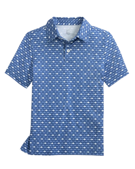 Southern TIde Boys Driver Fish Printed Performance Polo- Ocean Channel
