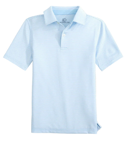 Southern Tide Driver Meadowbrook Stripe Performance Polo- Clearwater Blue