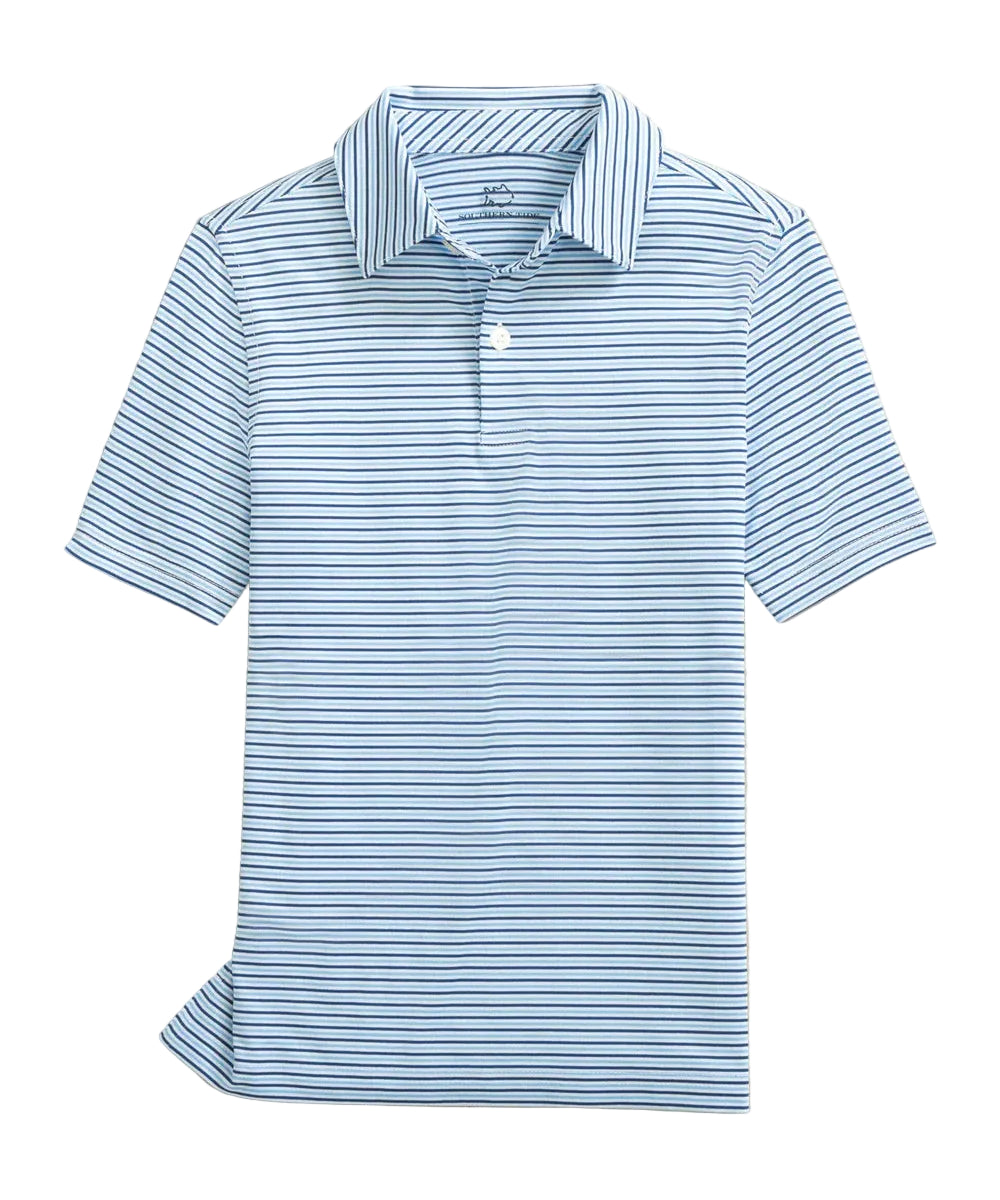 Southern TIde Boys Driver Micro-Stripe Performance Polo- Ocean Channel