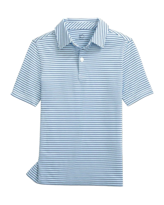 Southern TIde Boys Driver Micro-Stripe Performance Polo- Ocean Channel