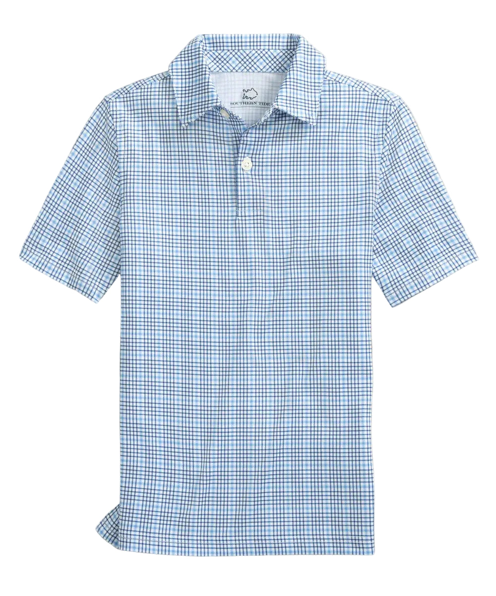 Southern TIde Boys Driver Plaid Performance Polo- Ocean Channel