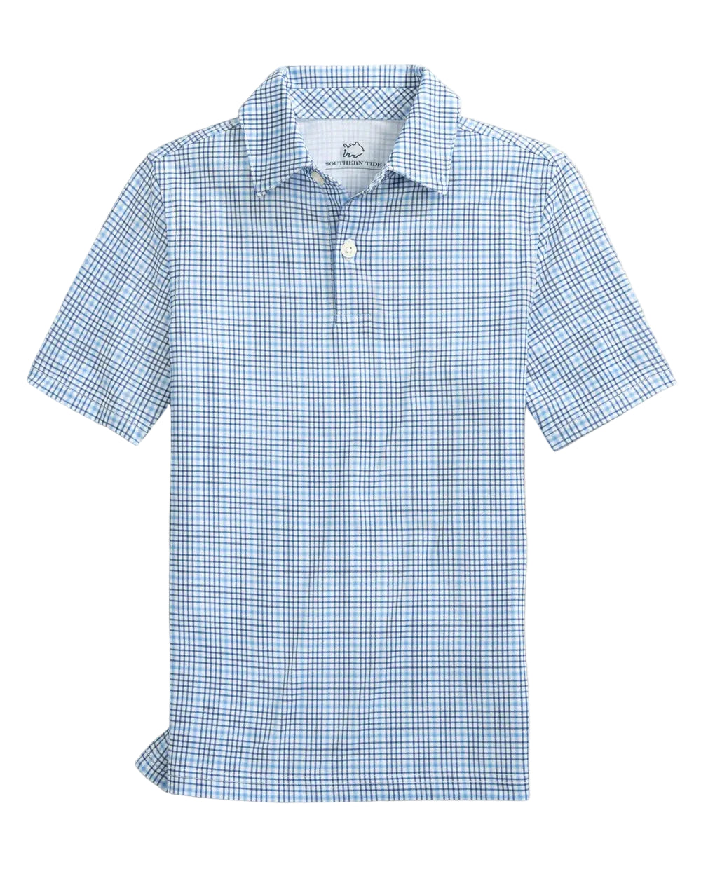 Southern TIde Boys Driver Plaid Performance Polo- Ocean Channel