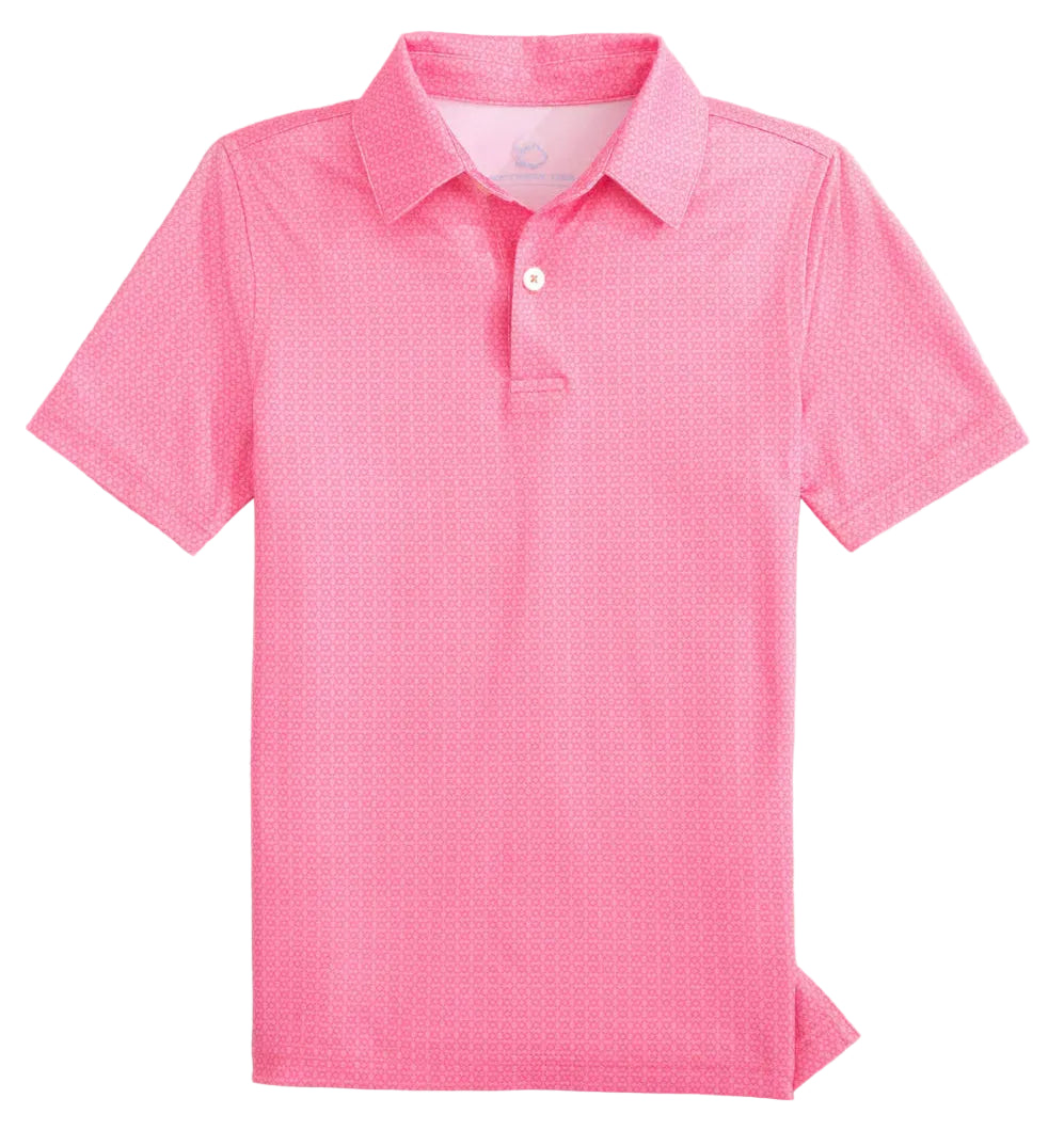 Southern Tide Driver Seaside Geo Printed Performance Polo- Sea Pink