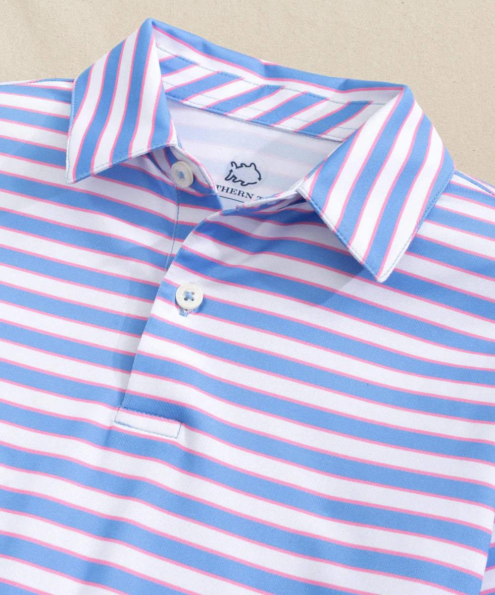 Driver Waterway Stripe Performance Polo- Ocean Channel