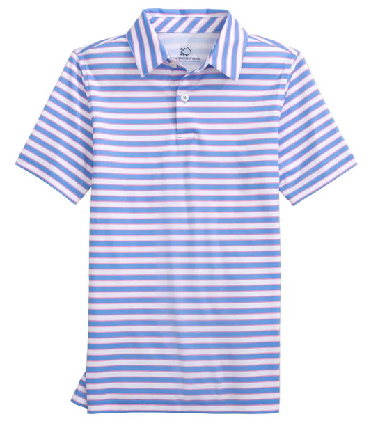 Southern Tide Driver Waterway Stripe Performance Polo- Ocean Channel