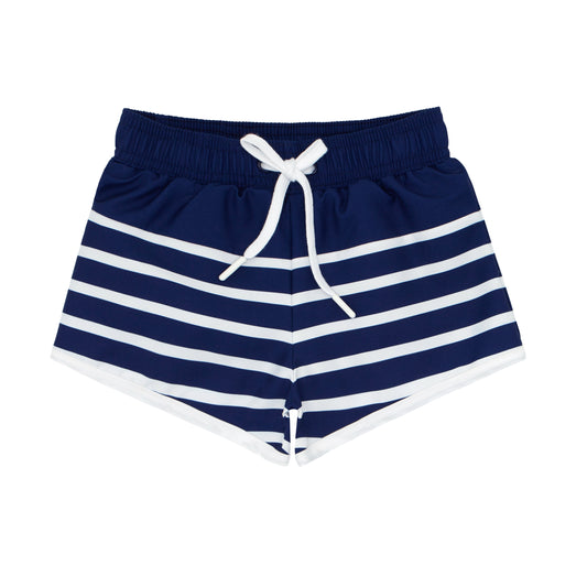 Minnow Swimwear Navy Breton Stripe Boardie Swim Trunks