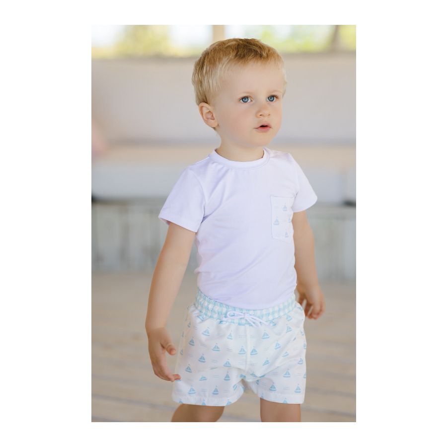 Sal & Pimenta Blue Sailboats Swim Trunks
