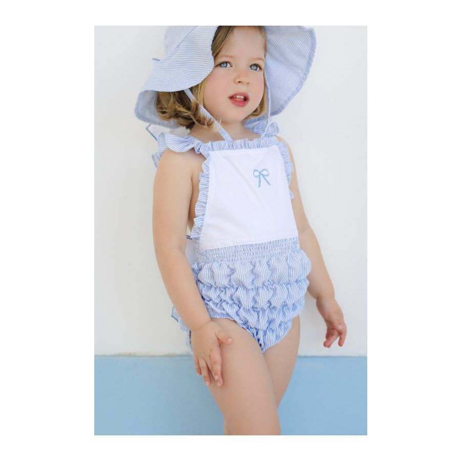 Sal and Pimenta Blue Seersucker Cotton Frilled Swimsuit