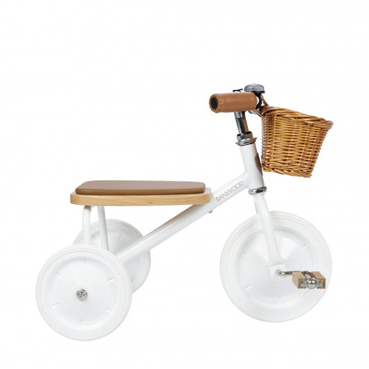 Banwood Bikes Trike - White tricycle with wicker basket