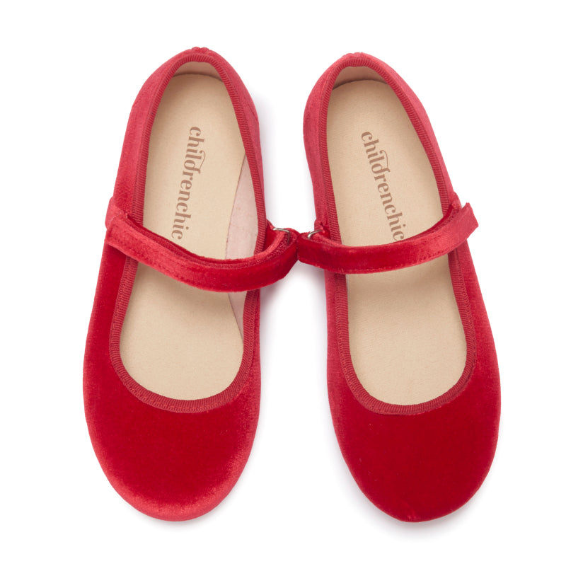 Children Chic Classic Velvet Mary Janes in Red