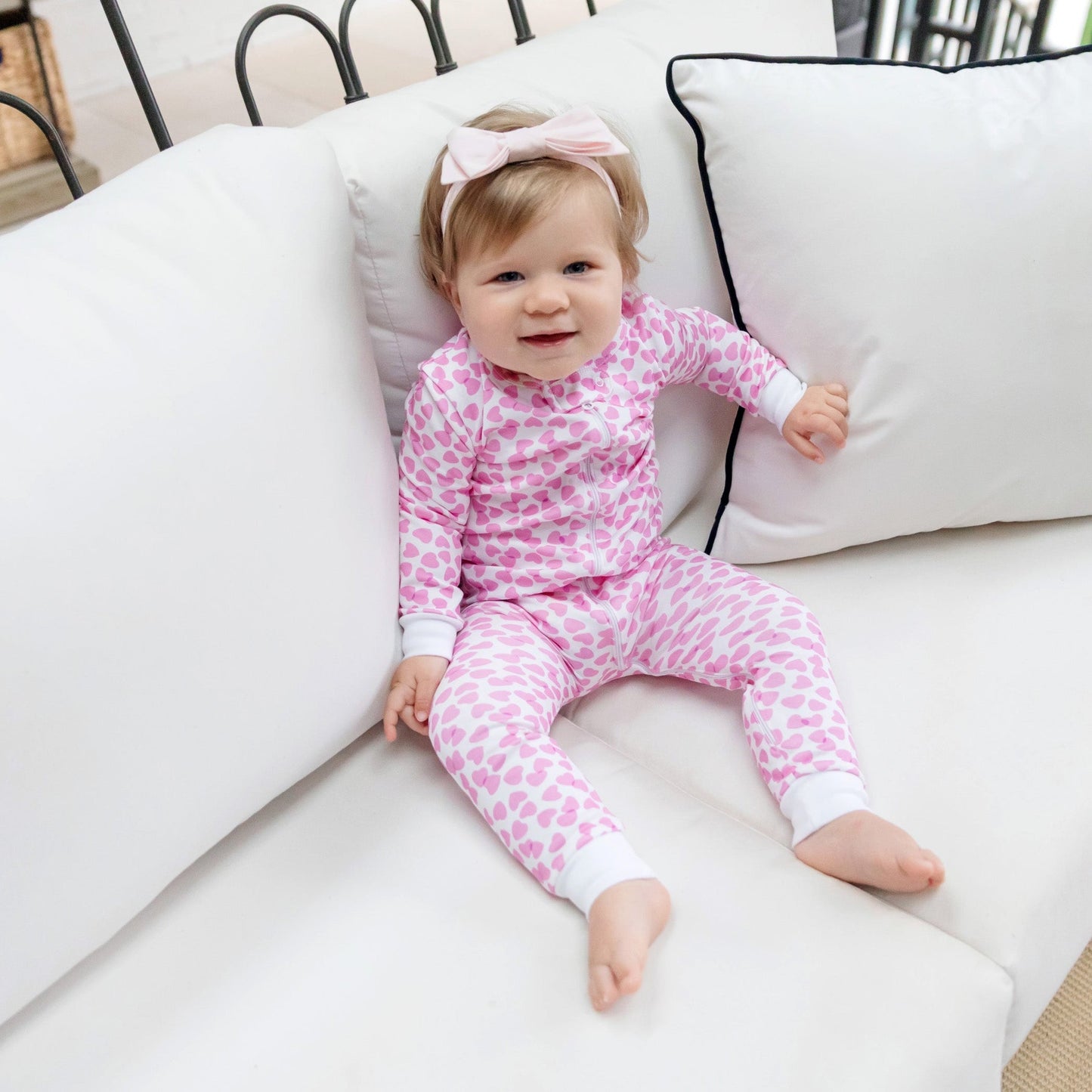 Parker Girls' Zipper Pajama - Confetti Hearts Pink