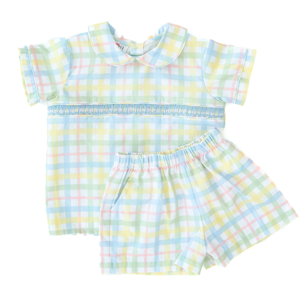 Ruth and Ralph Pastel Smocked Easter Plaid Samuel Shirt/Shorts Set