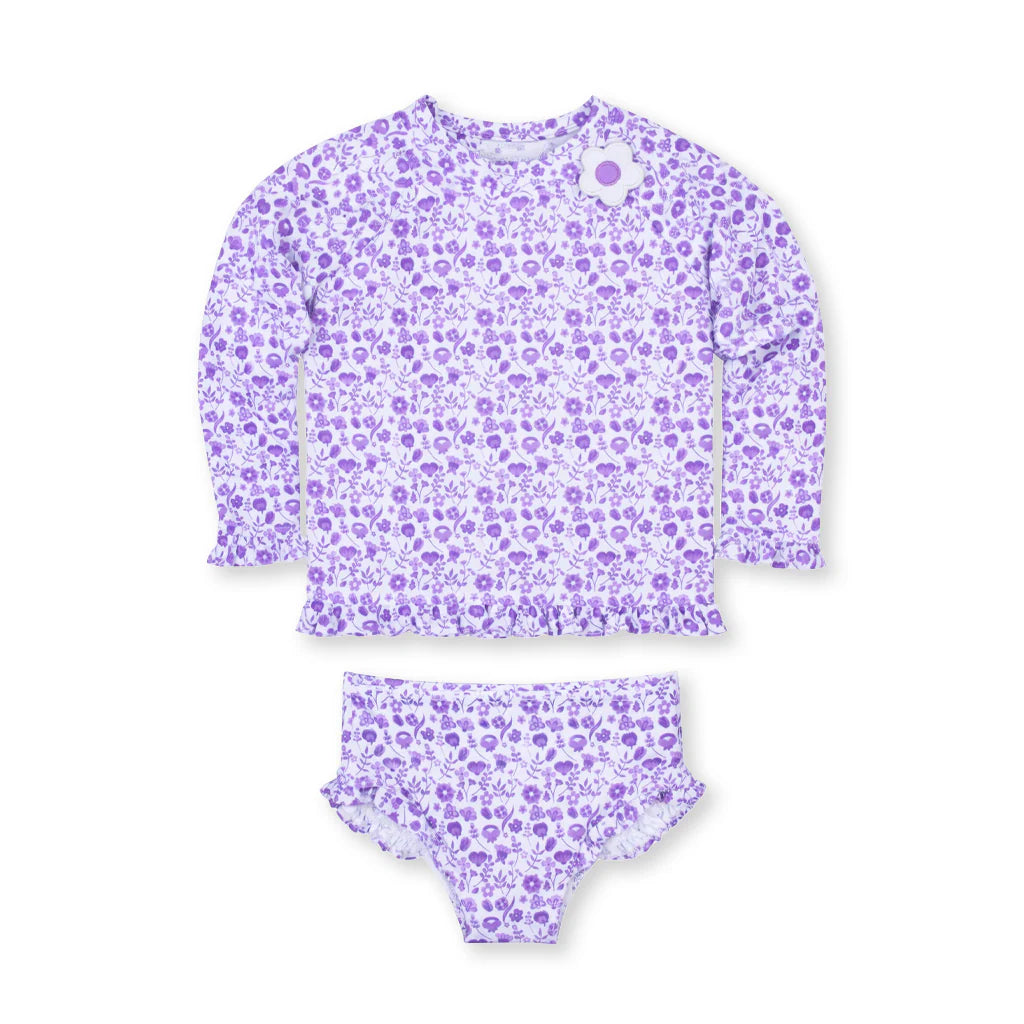Florence Eiseman Floral Print Rashguard Swimsuit With Ruffles