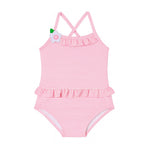 Florence Eiseman Pink Stripe Seersucker Swimsuit With Flower